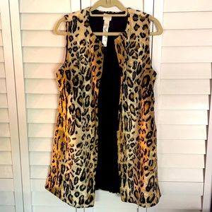 Chico’s Faux Fur cheetah print long vest Size 0
